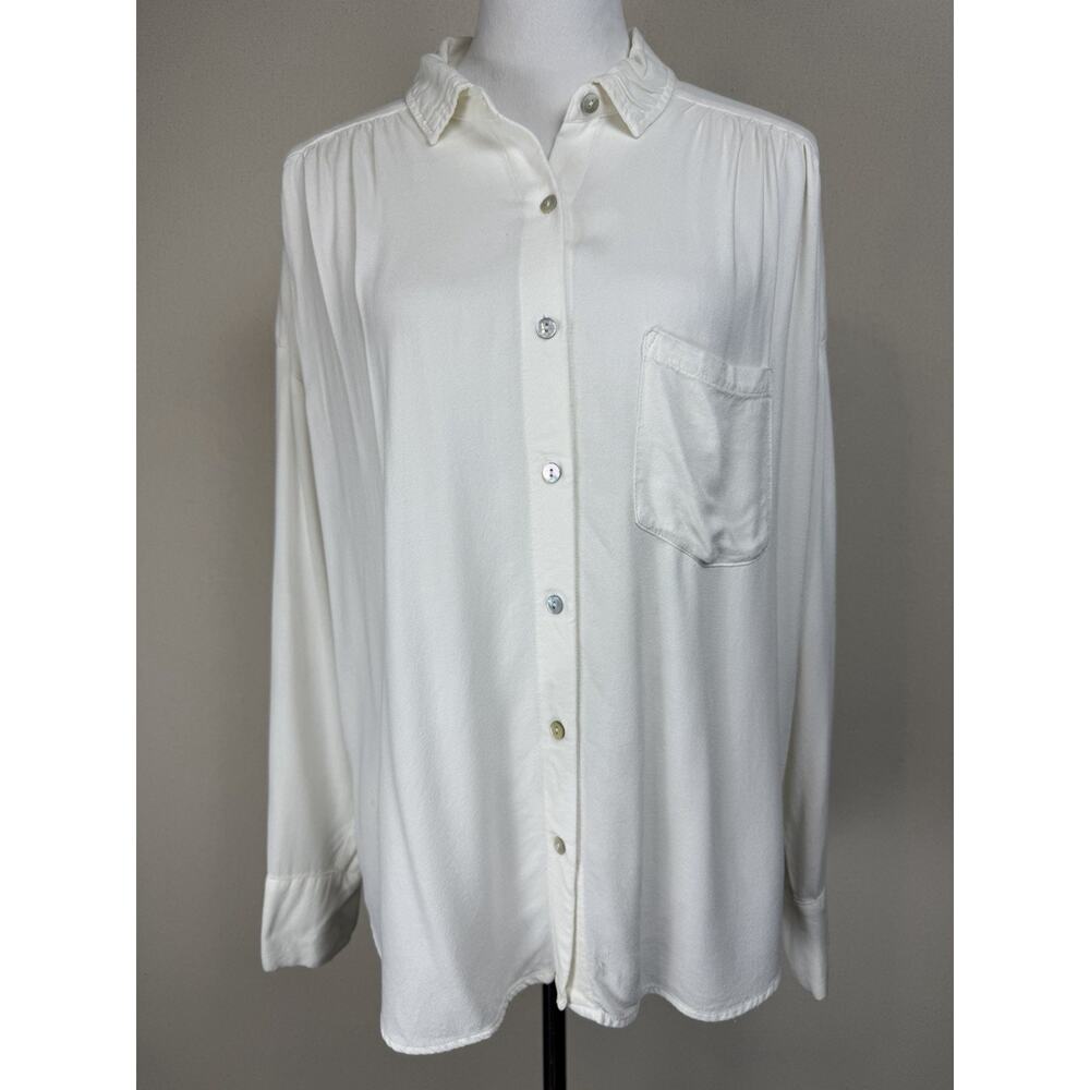 On The Road Women's Long Sleeve Button Up Sz S Tunic Blouse Ivory Oversized